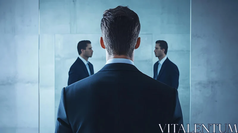 Businessman Gazing at His Reflection AI Image