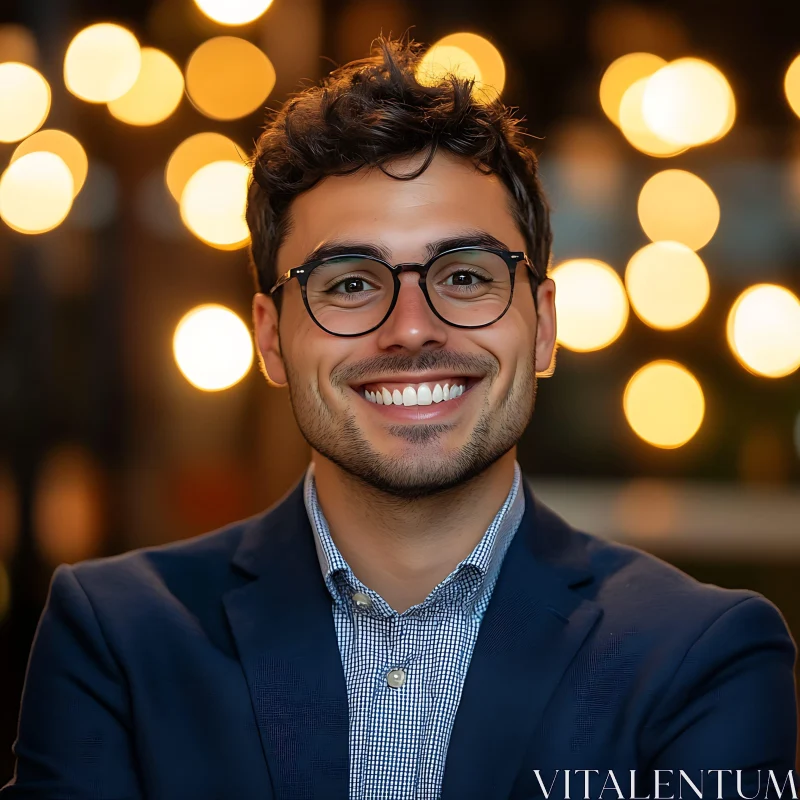 Man with Glasses and Bokeh Lights AI Image