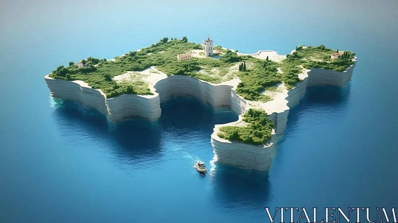 Idyllic Island with White Cliffs and Lush Vegetation AI Image