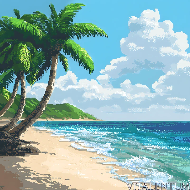 Serene Beach Pixel Art AI Image