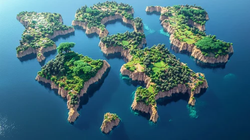 Cluster of Green Islands Surrounded by Ocean