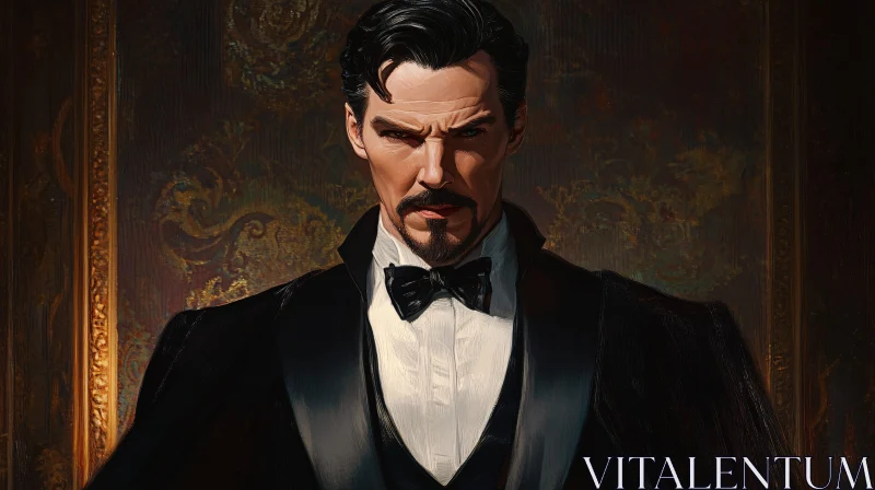 Formal Tuxedo Man Portrait with Artistic Background AI Image