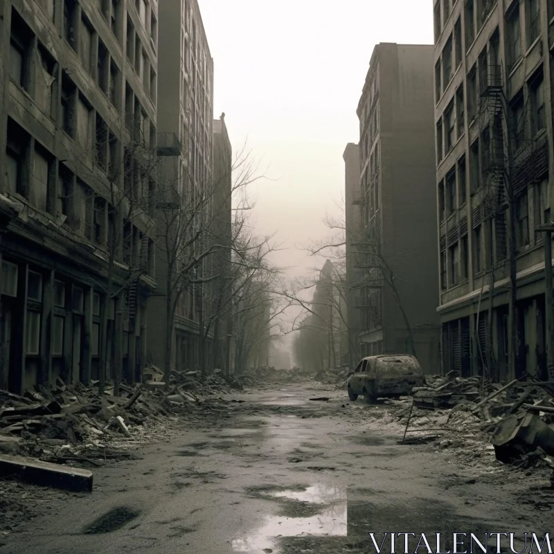 Desolate Urban Landscape in a Post-Apocalyptic World AI Image