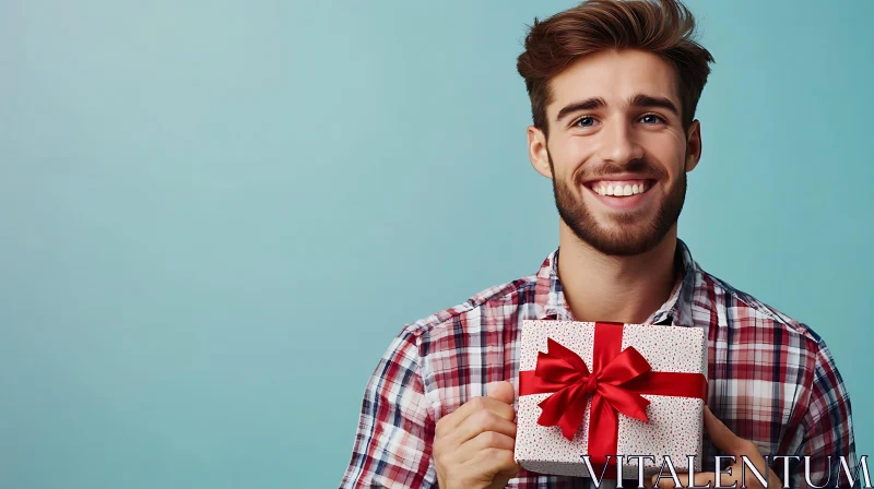 Man Presenting Gift with Red Bow AI Image