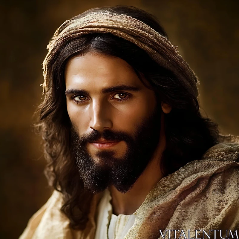 Calm Man with Long Hair and Beard in Traditional Robes AI Image