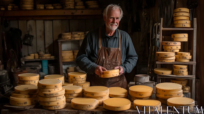 Traditional Cheese Making by Elderly Artisan AI Image