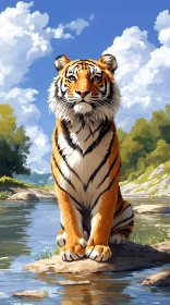 Tiger in Nature by the River