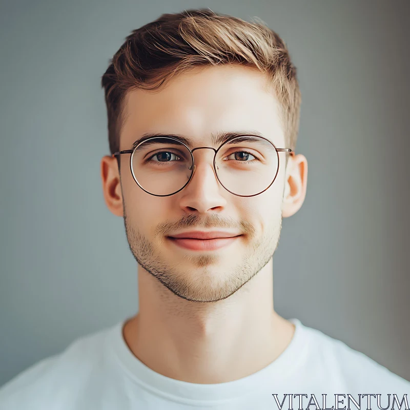 Young Man's Gentle Smile in Portrait AI Image