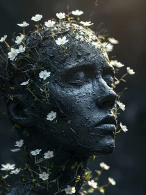 Sculptural Face Adorned with Nature