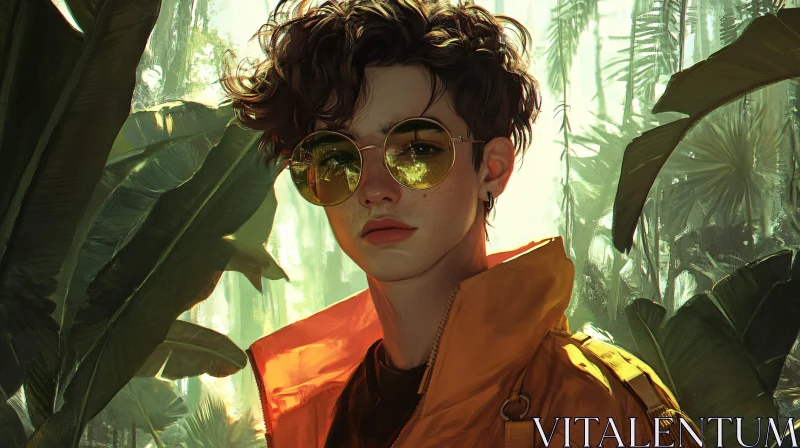 Stylish Portrait of a Young Man in Jungle Setting AI Image