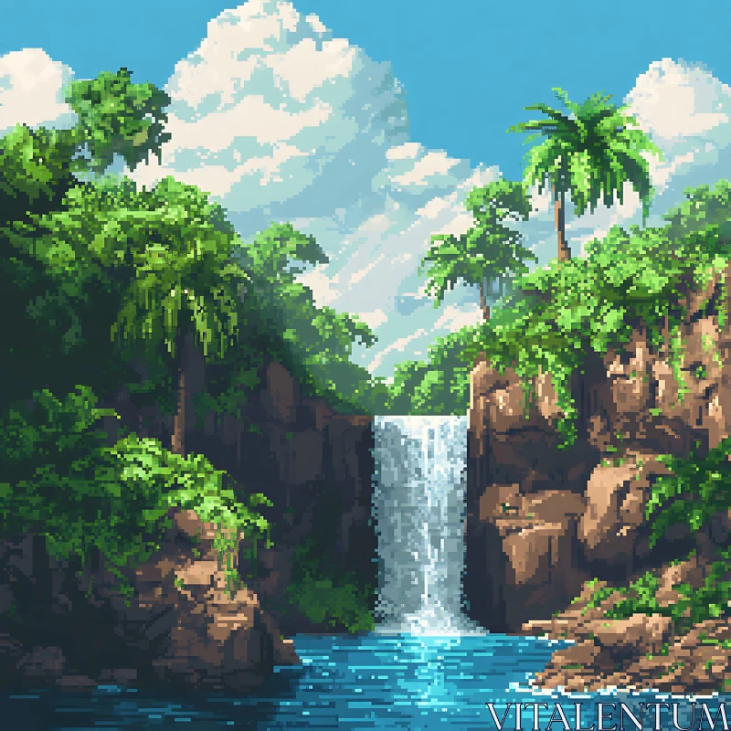 Tropical Cascade Pixel Art AI Image