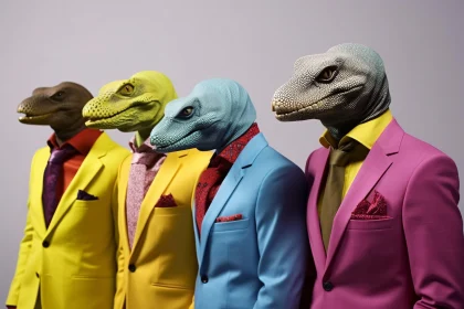 Reptilian Heads in Fashionable Attire