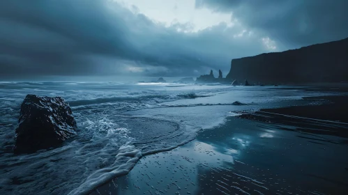 Stormy Beach Scene with Dramatic Clouds