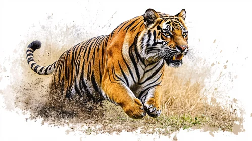 Powerful Bengal Tiger in Full Sprint