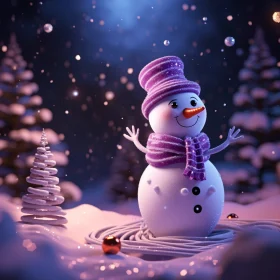 Festive Snowman with Purple Scarf