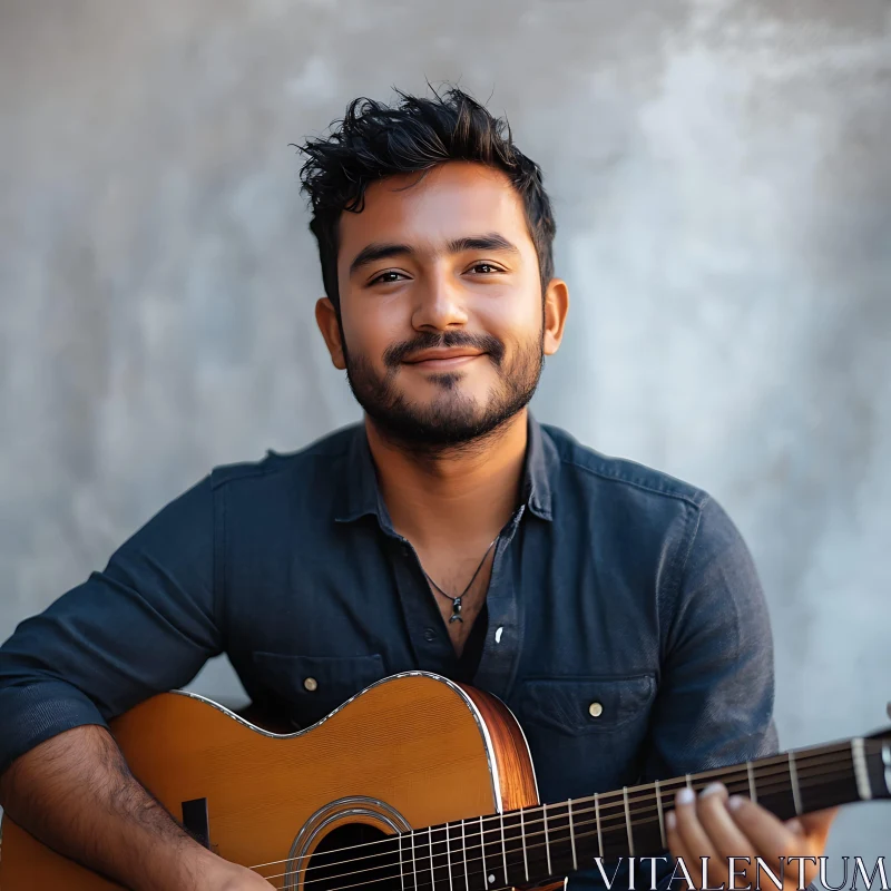 Smiling Guitarist Portrait AI Image