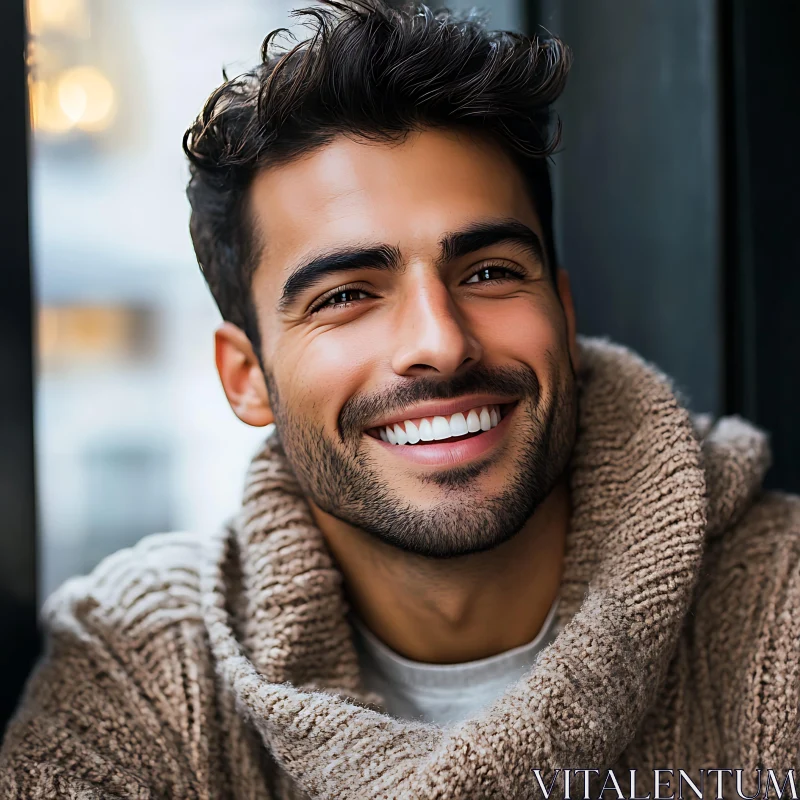 Cheerful Young Man Wearing Sweater AI Image