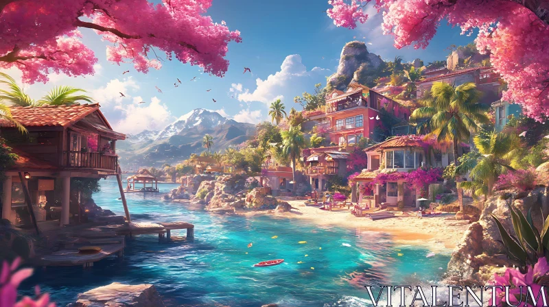 Idyllic Beachside Tropical Paradise AI Image