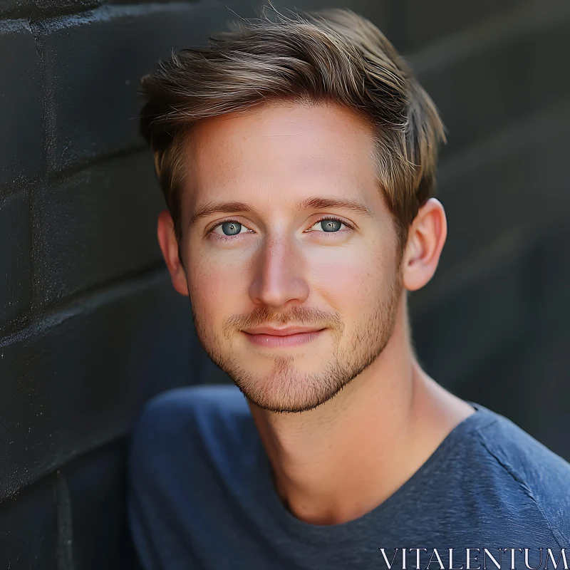 Portrait of a Man with Blue Eyes and Light Stubble AI Image