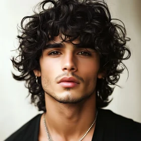 Young Man with Curly Hair and Jewelry