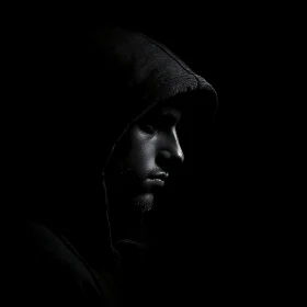 Enigmatic Hooded Silhouette in Darkness