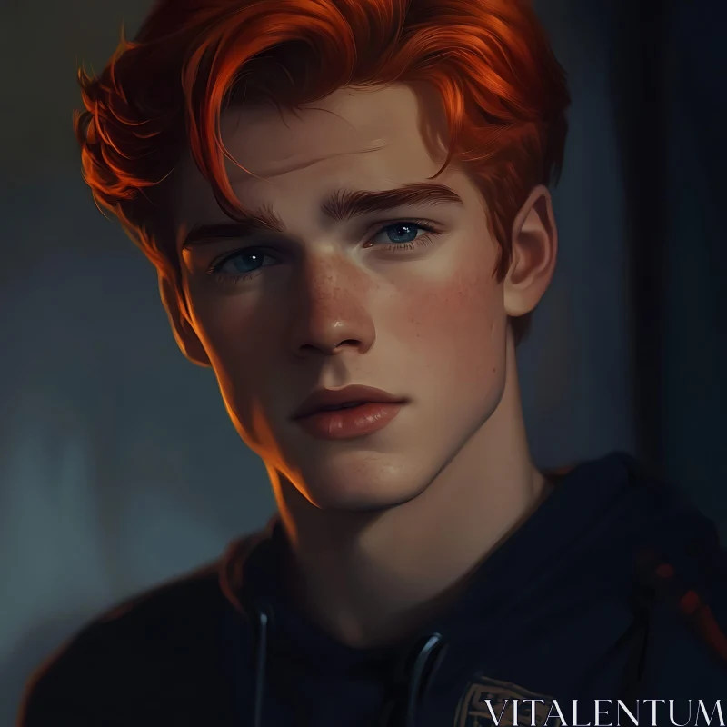 Portrait of a Freckled Red-Haired Young Man AI Image