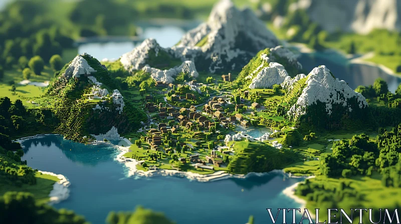 Scenic Minecraft Village Landscape AI Image