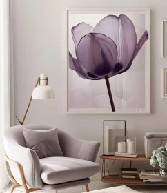 Minimalist Living Room with Purple Tulip Art