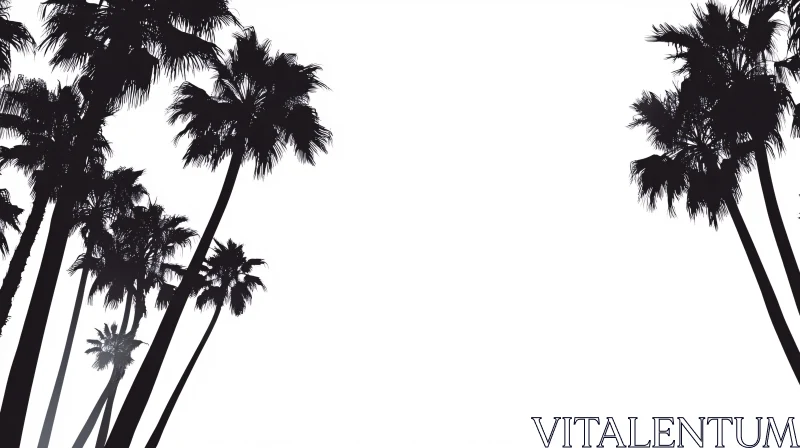 Palm Tree Silhouette Art on White Canvas AI Image