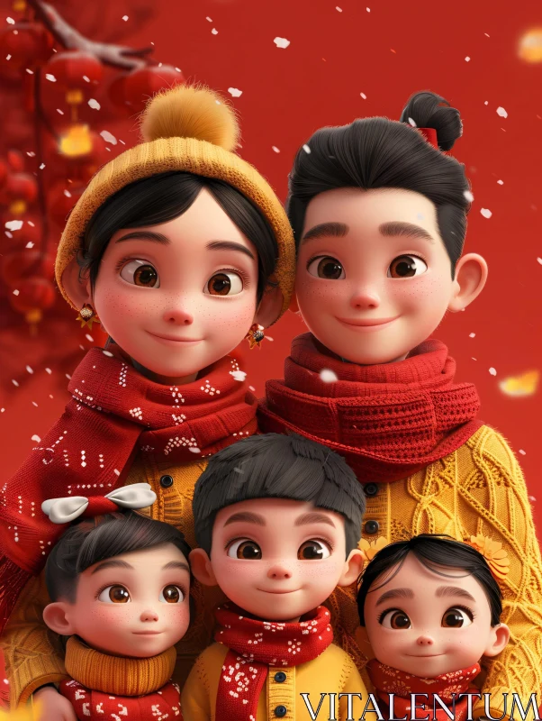 AI ART Animated Family Winter Portrait