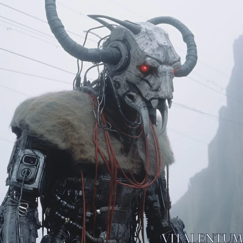 AI ART Mysterious Horned Cyborg in Mist