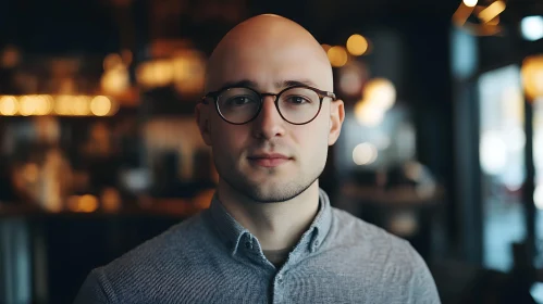 Bald Man with Glasses in a Warmly Lit Room