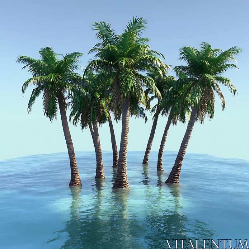 Majestic Palm Trees in Tranquil Ocean AI Image