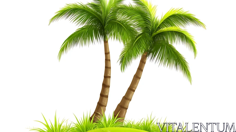 Twin Tropical Palms Against Clean Background AI Image