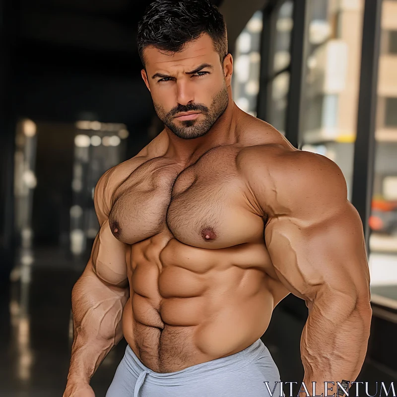 Bodybuilder Displaying Strength and Muscle Definition AI Image