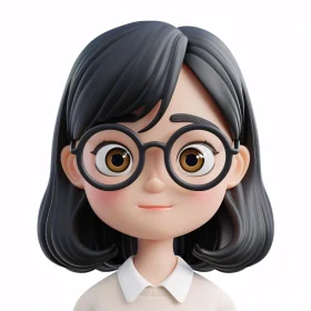 3D Cartoon Portrait of a Girl with Glasses