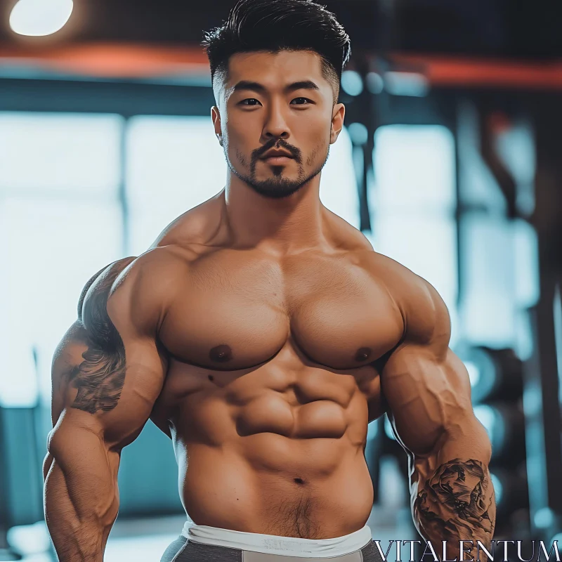 Determined Bodybuilder in Fitness Center AI Image