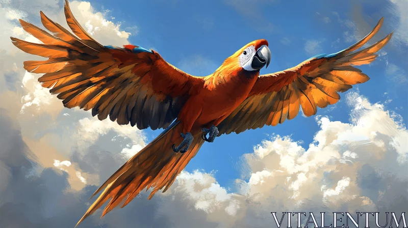 AI ART Parrot Soaring Through Clouds