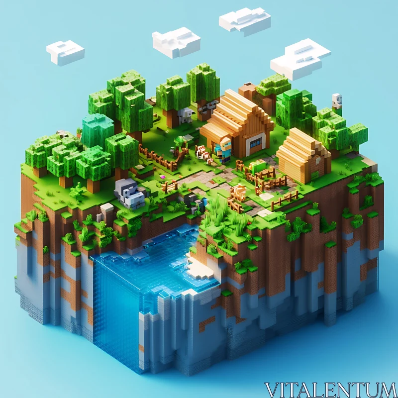 Isometric Voxel Island Landscape AI Image