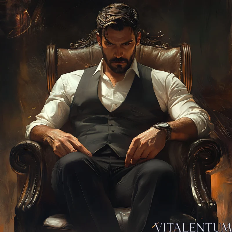 Authoritative Man in Luxury Chair - Portrait Art AI Image