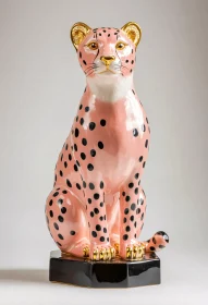 Pink Leopard Sculpture with Gold Accents