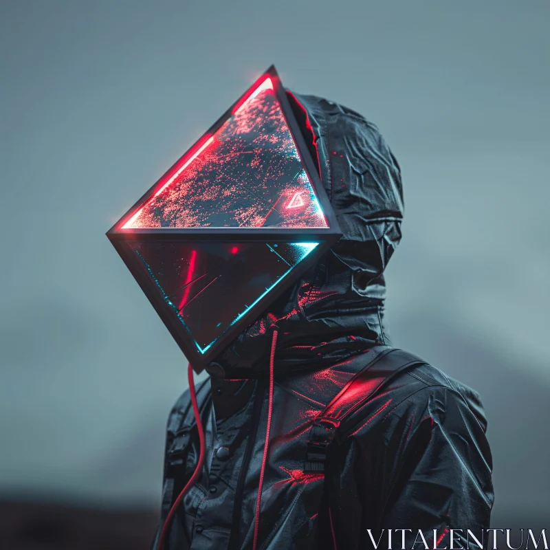 Cyberpunk Character with Neon Triangle Helmet AI Image