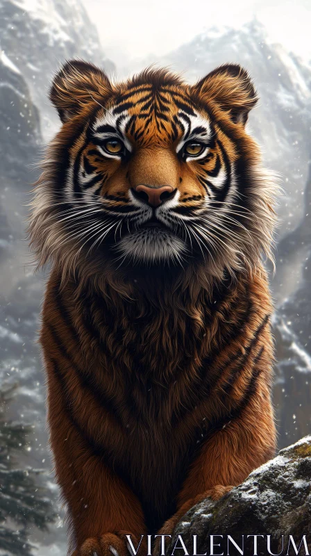 Tiger Portrait in Snowy Wilderness AI Image