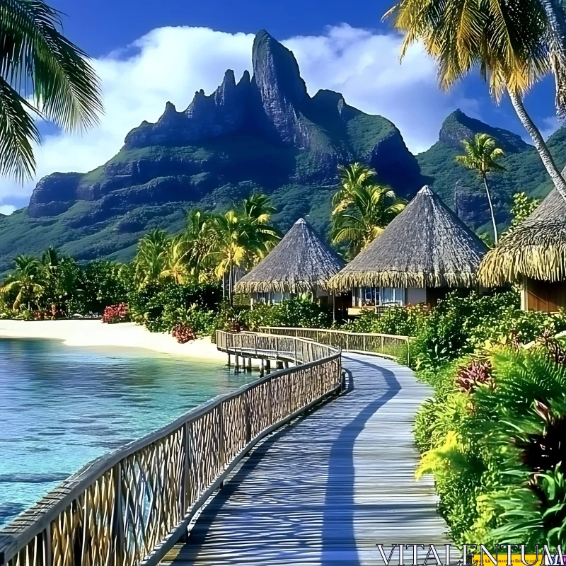 Paradise Island with Scenic Mountain Background AI Image