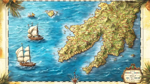 Historical Cartographic Island Illustration