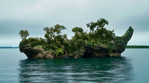 Tropical Island with Rich Flora and Rock Structures