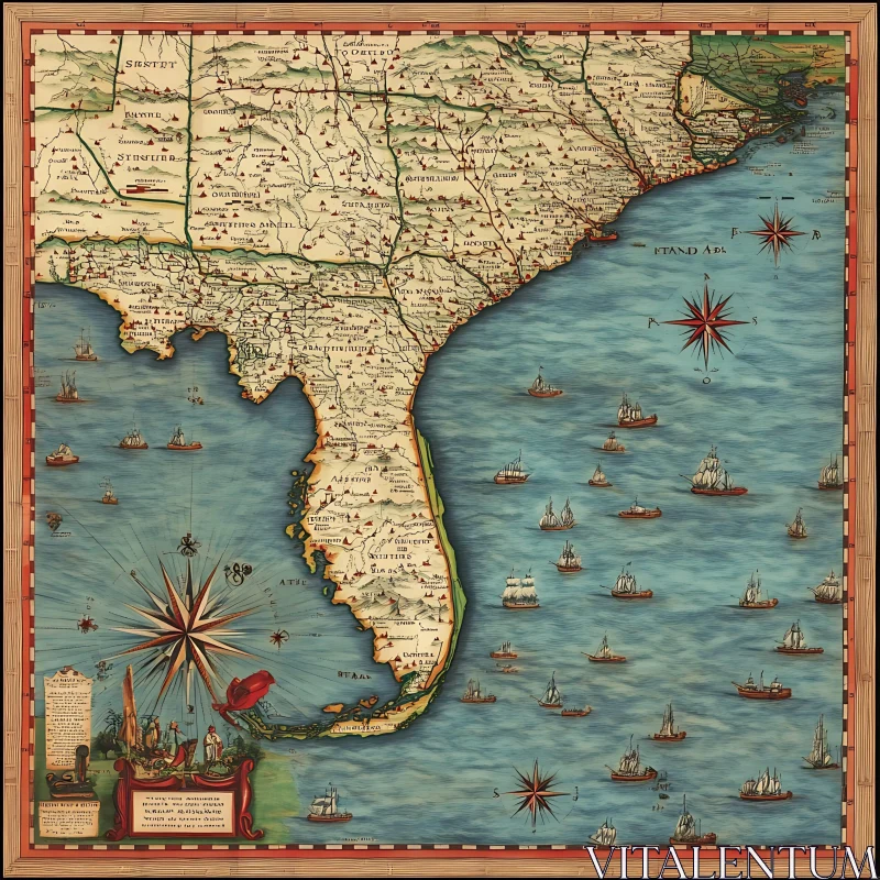 Vintage Cartography of Southeast US AI Image