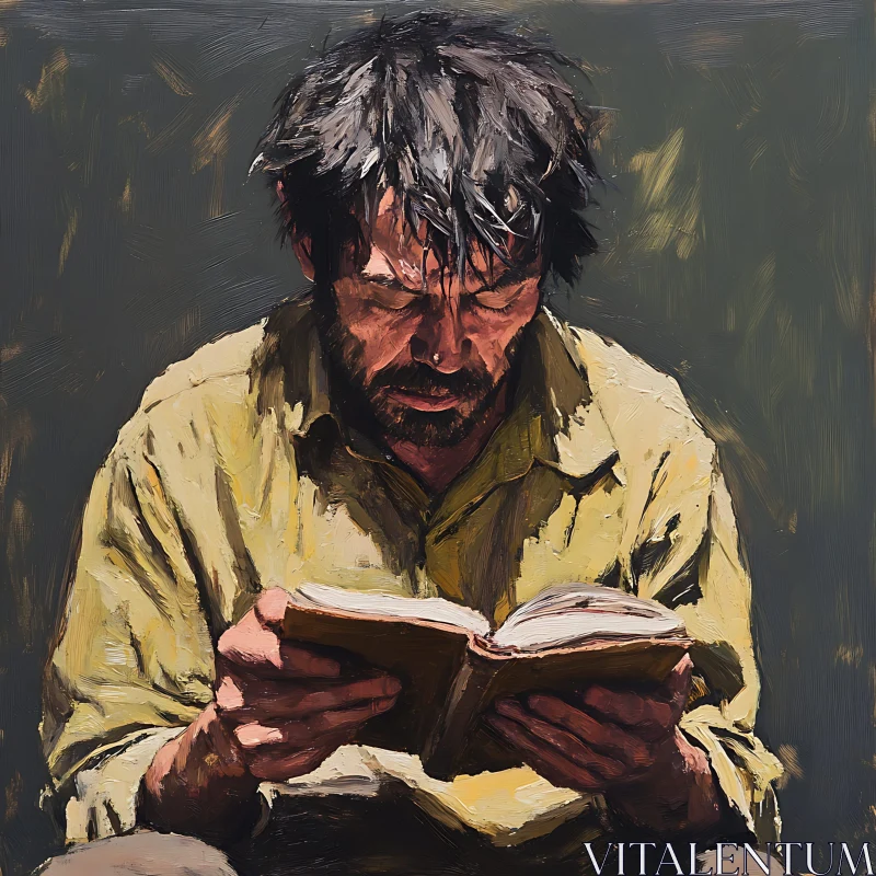 Intense Study: Man Immersed in Book