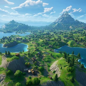 Lush Green Hills and Mountains with Lakes