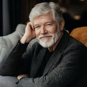 Relaxed Elderly Man in a Dark Jacket